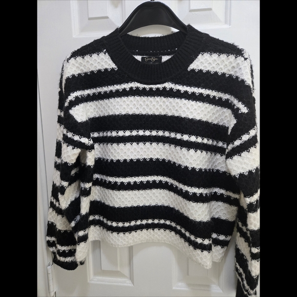 Jessica Simpson Sweaters - Jessica Simpson Striped Knit Cropped Crew Sweater Black White Size Medium NWOT
